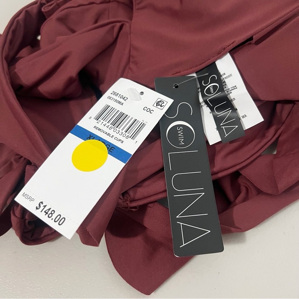 Soluna Swim Brown Buckle Up One Piece Bandeau Swimsuit Cut Out Neckline Size XL - Picture 2 of 10